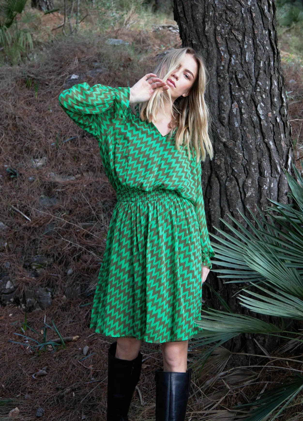 Dress In Zig Zag Ikat Print