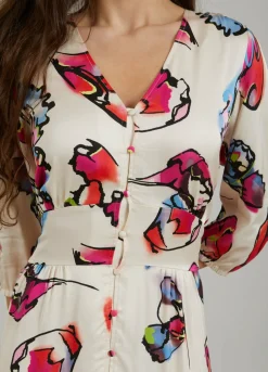 Dress W. Buttons And Butterfly Print