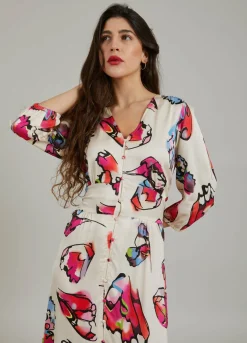 Dress W. Buttons And Butterfly Print