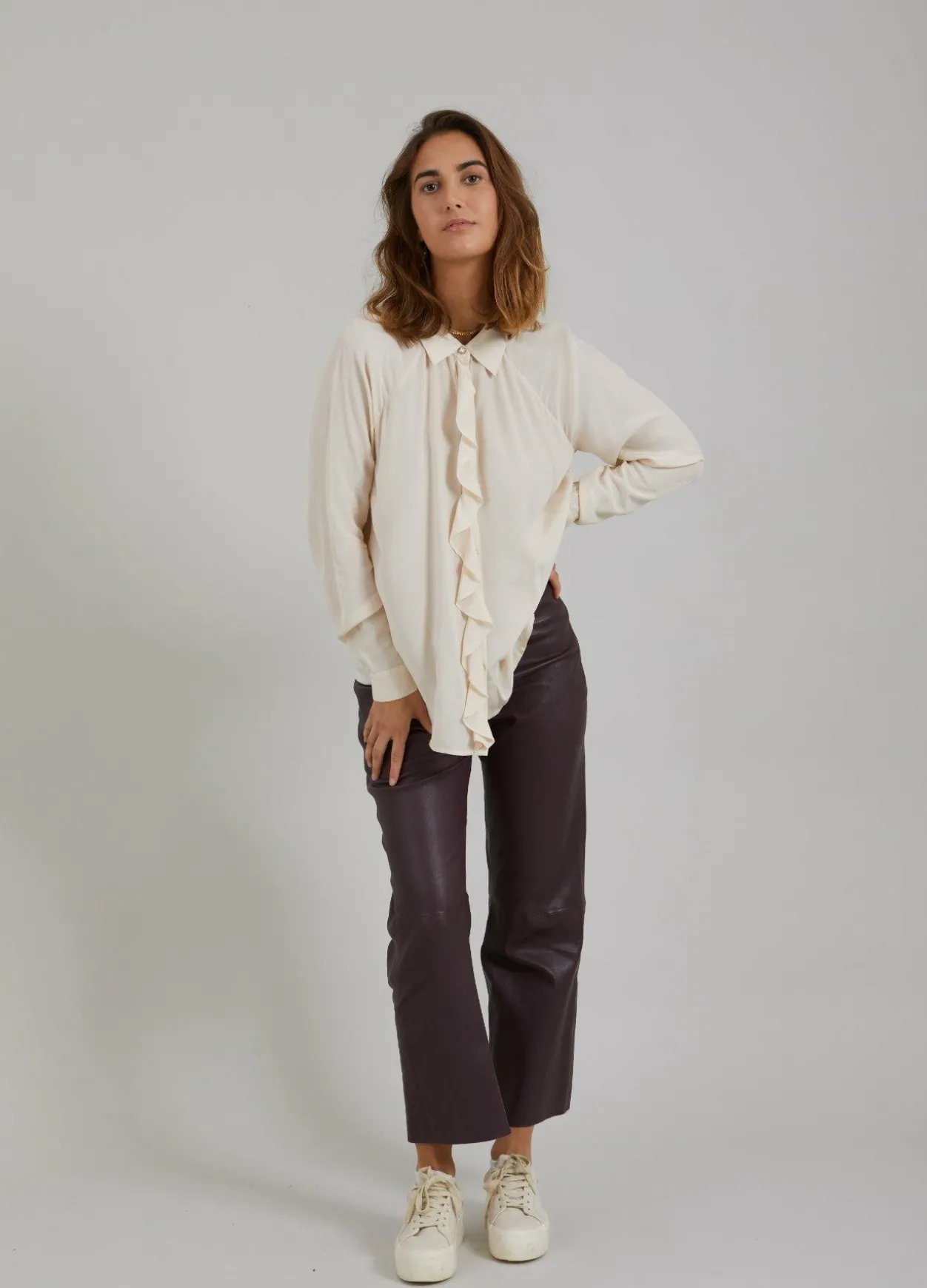 Leather Leggings W. Flared Legs