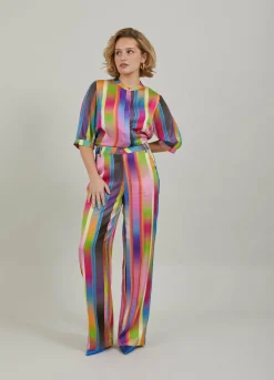 Pants In Faded Stripe Print