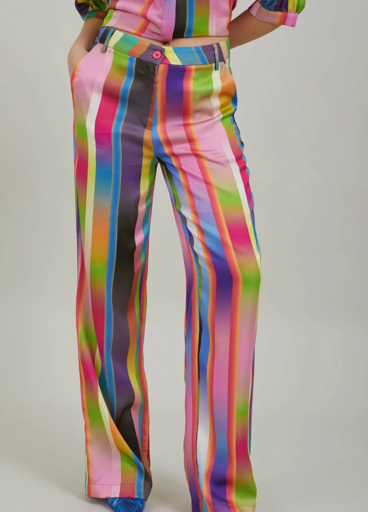 Pants In Faded Stripe Print
