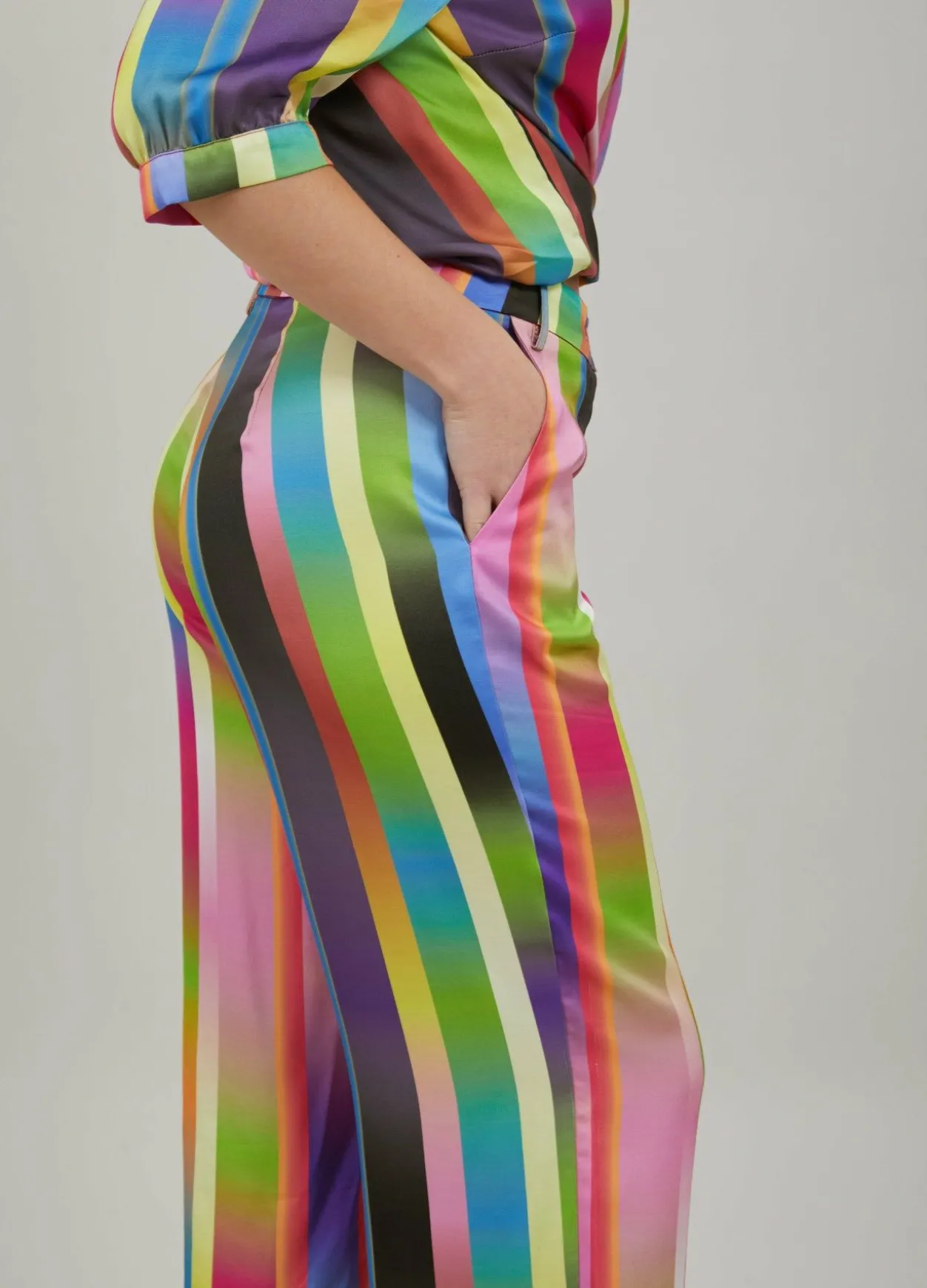 Pants In Faded Stripe Print