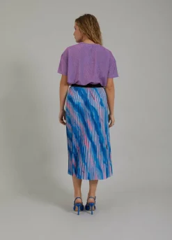 Pleated Skirt W. Faded Stripe Print