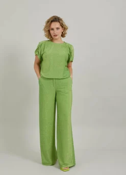 Shimmer Top With Gatherings At Sleeve