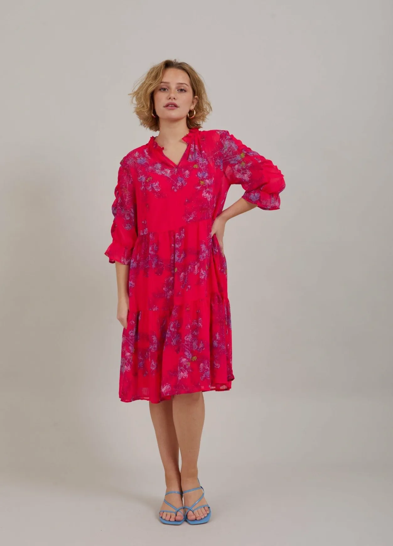 Short Dress In Feather Bloom Print