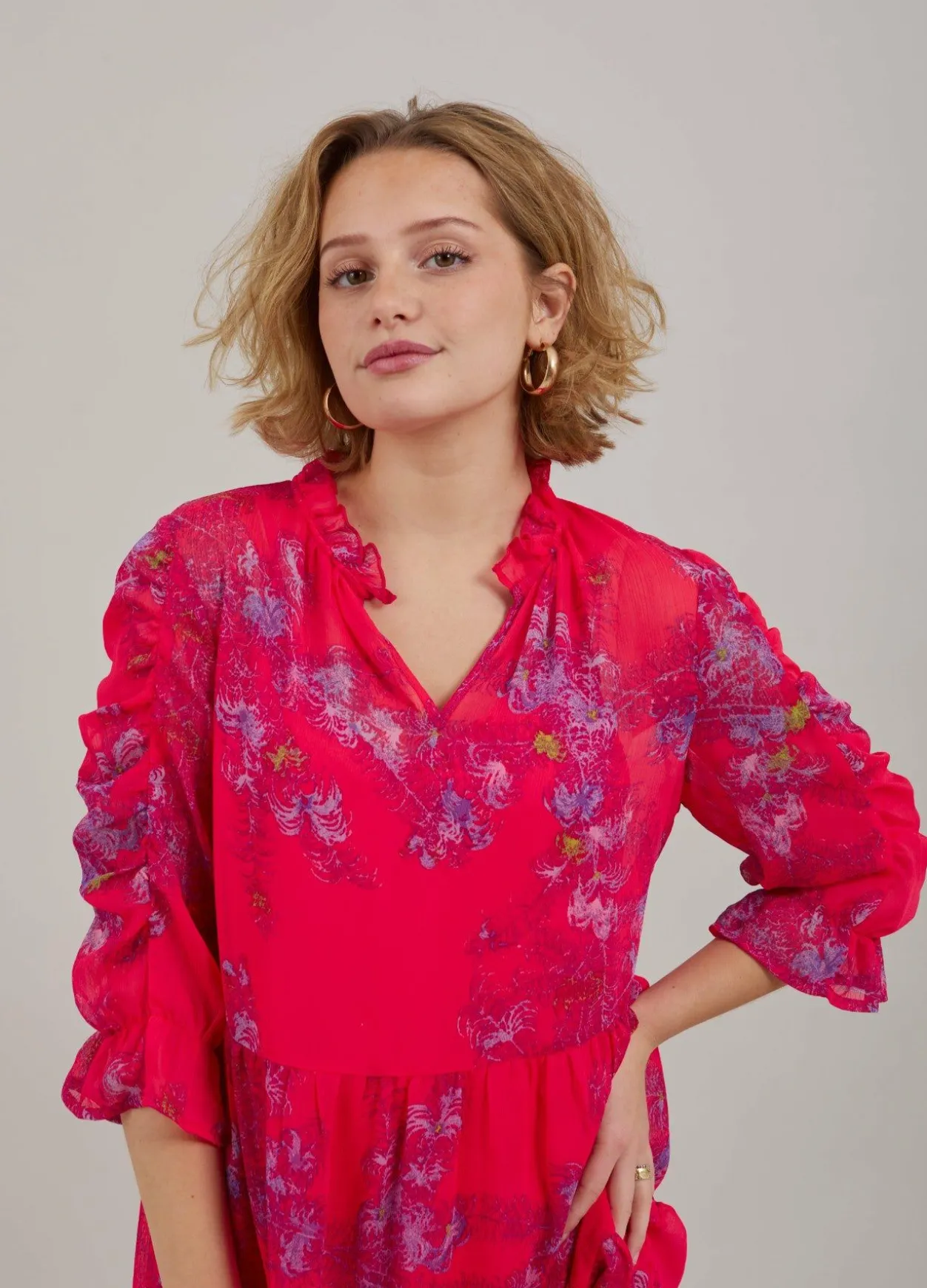 Short Dress In Feather Bloom Print