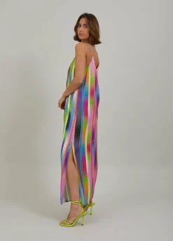 Slip Dress In Faded Stripe Print