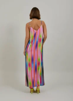 Slip Dress In Faded Stripe Print