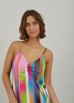 Slip Dress In Faded Stripe Print